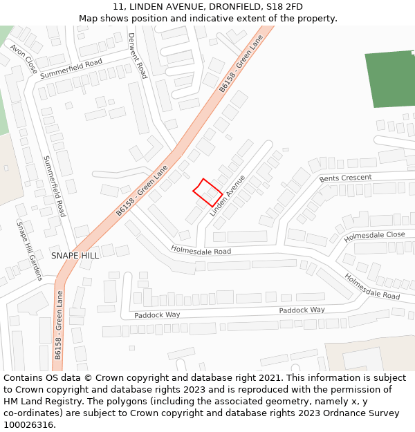 11, LINDEN AVENUE, DRONFIELD, S18 2FD: Location map and indicative extent of plot