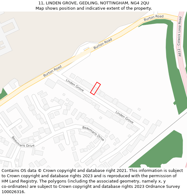 11, LINDEN GROVE, GEDLING, NOTTINGHAM, NG4 2QU: Location map and indicative extent of plot