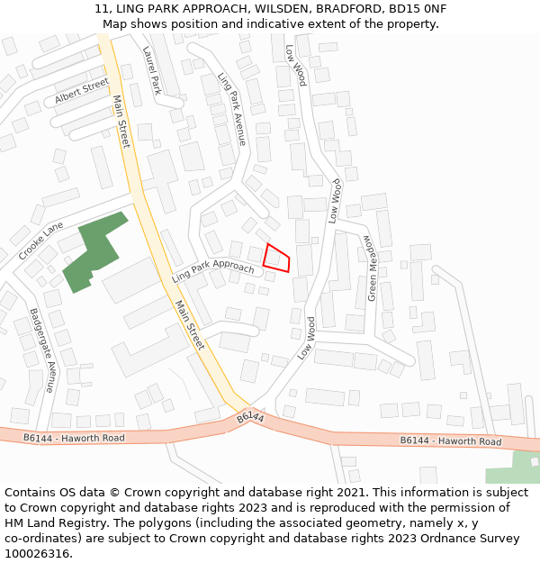 11, LING PARK APPROACH, WILSDEN, BRADFORD, BD15 0NF: Location map and indicative extent of plot