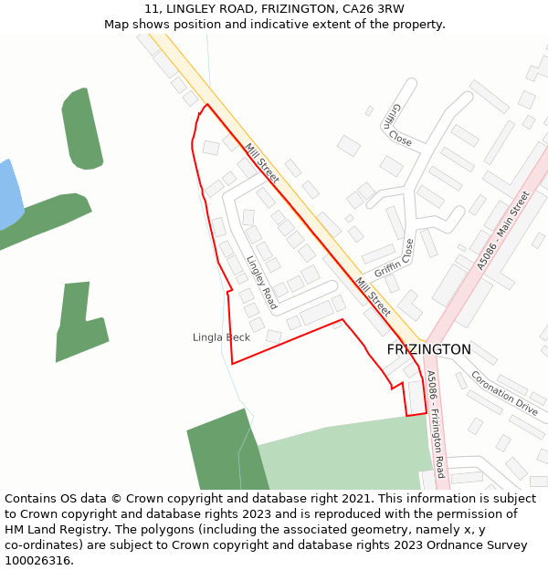 11, LINGLEY ROAD, FRIZINGTON, CA26 3RW: Location map and indicative extent of plot