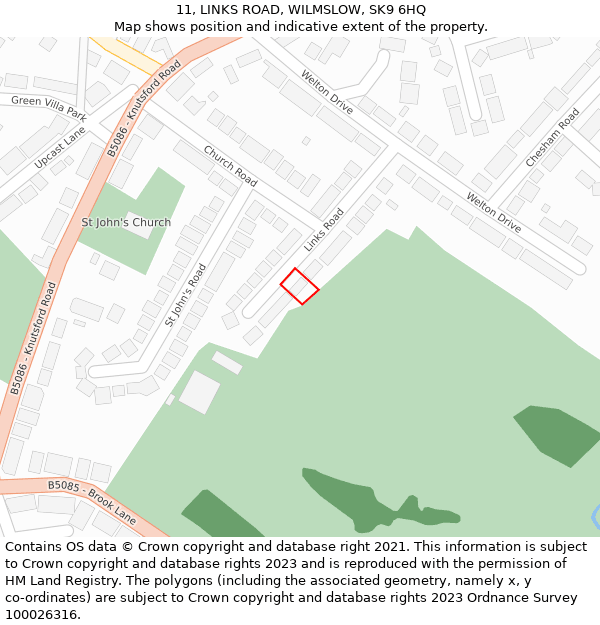 11, LINKS ROAD, WILMSLOW, SK9 6HQ: Location map and indicative extent of plot