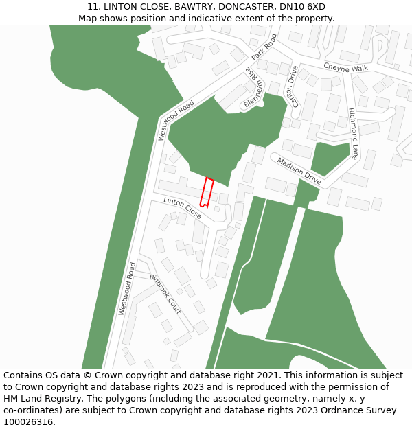 11, LINTON CLOSE, BAWTRY, DONCASTER, DN10 6XD: Location map and indicative extent of plot