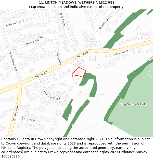 11, LINTON MEADOWS, WETHERBY, LS22 6GS: Location map and indicative extent of plot