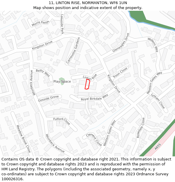 11, LINTON RISE, NORMANTON, WF6 1UN: Location map and indicative extent of plot