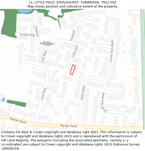 11, LITTLE FIELD, STAPLEHURST, TONBRIDGE, TN12 0SZ: Location map and indicative extent of plot