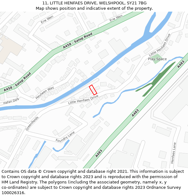 11, LITTLE HENFAES DRIVE, WELSHPOOL, SY21 7BG: Location map and indicative extent of plot