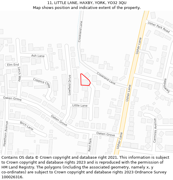 11, LITTLE LANE, HAXBY, YORK, YO32 3QU: Location map and indicative extent of plot