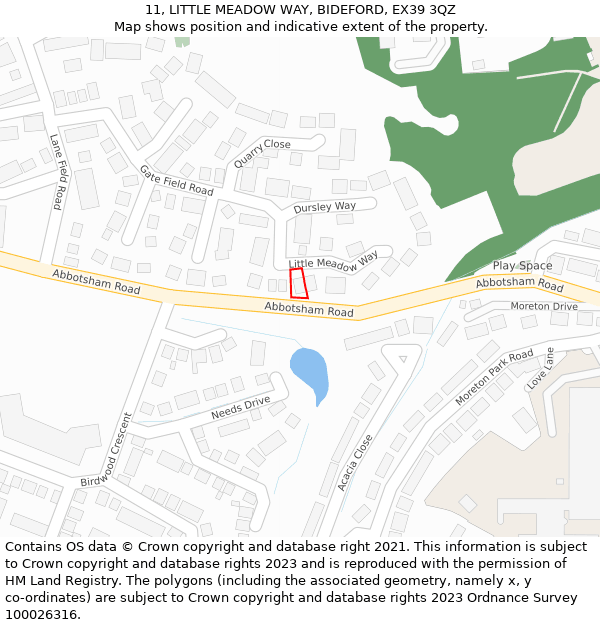 11, LITTLE MEADOW WAY, BIDEFORD, EX39 3QZ: Location map and indicative extent of plot