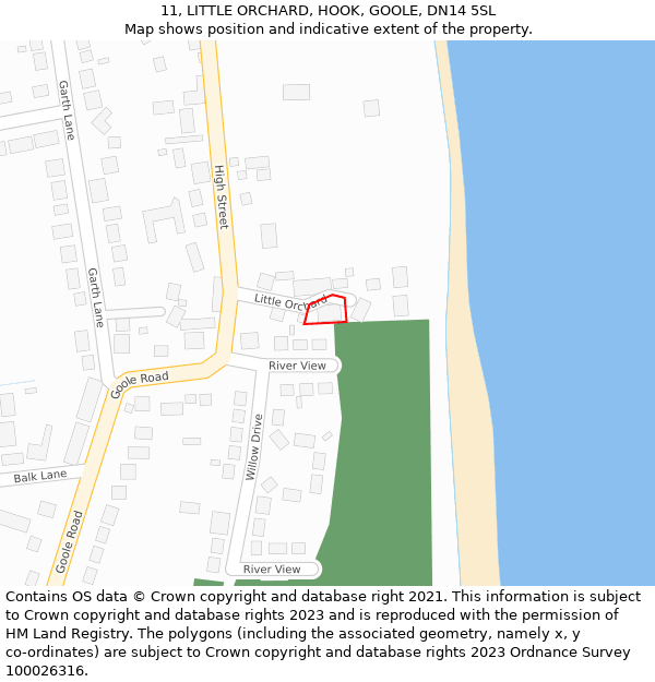 11, LITTLE ORCHARD, HOOK, GOOLE, DN14 5SL: Location map and indicative extent of plot