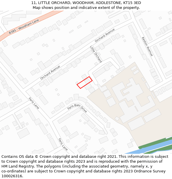 11, LITTLE ORCHARD, WOODHAM, ADDLESTONE, KT15 3ED: Location map and indicative extent of plot