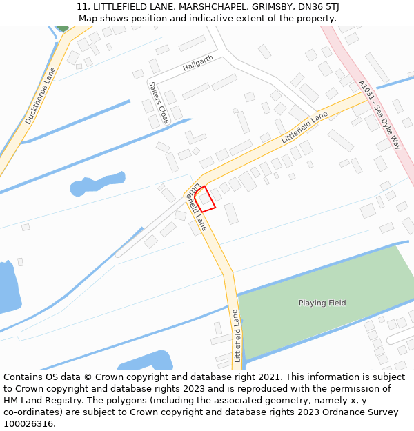 11, LITTLEFIELD LANE, MARSHCHAPEL, GRIMSBY, DN36 5TJ: Location map and indicative extent of plot