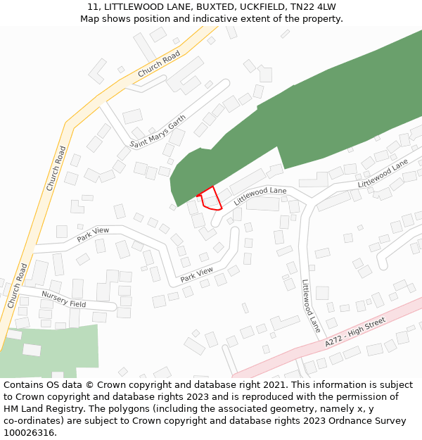 11, LITTLEWOOD LANE, BUXTED, UCKFIELD, TN22 4LW: Location map and indicative extent of plot