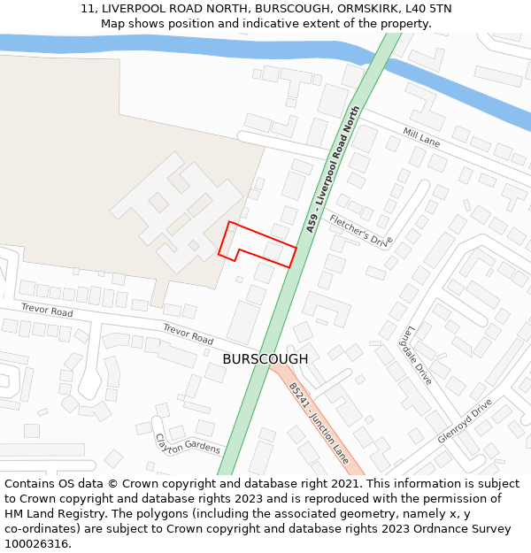 11, LIVERPOOL ROAD NORTH, BURSCOUGH, ORMSKIRK, L40 5TN: Location map and indicative extent of plot