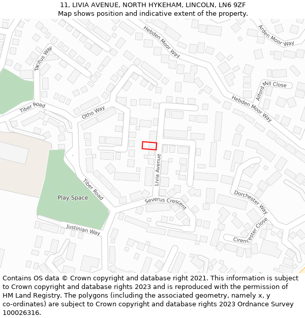 11, LIVIA AVENUE, NORTH HYKEHAM, LINCOLN, LN6 9ZF: Location map and indicative extent of plot