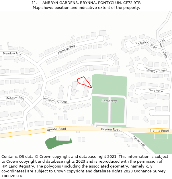 11, LLANBRYN GARDENS, BRYNNA, PONTYCLUN, CF72 9TR: Location map and indicative extent of plot