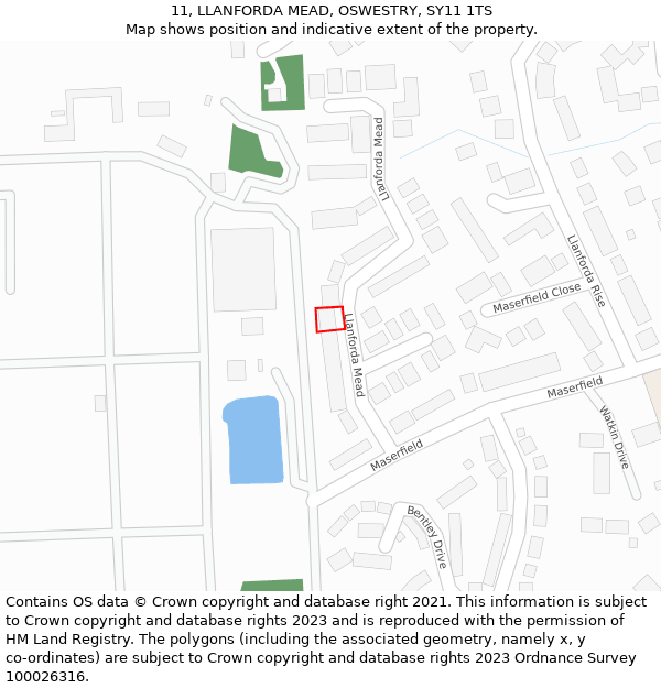 11, LLANFORDA MEAD, OSWESTRY, SY11 1TS: Location map and indicative extent of plot