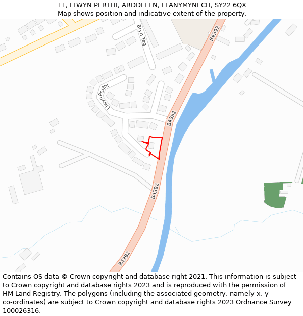 11, LLWYN PERTHI, ARDDLEEN, LLANYMYNECH, SY22 6QX: Location map and indicative extent of plot