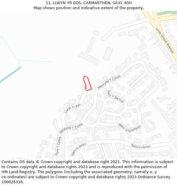 11, LLWYN YR EOS, CARMARTHEN, SA31 3GH: Location map and indicative extent of plot