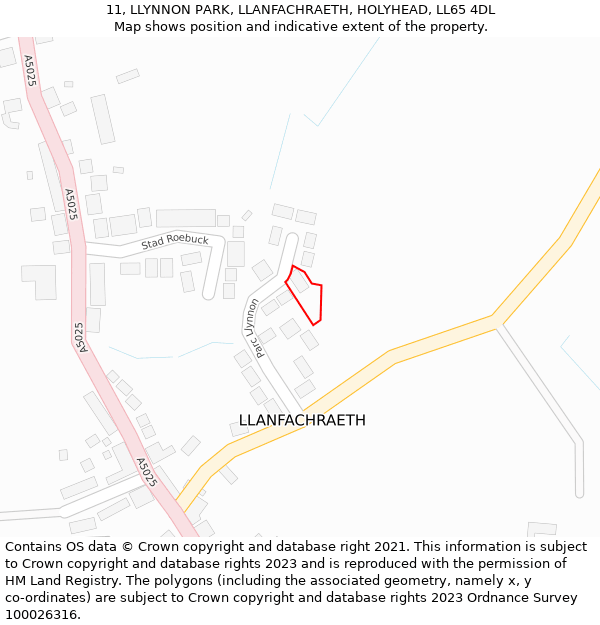 11, LLYNNON PARK, LLANFACHRAETH, HOLYHEAD, LL65 4DL: Location map and indicative extent of plot