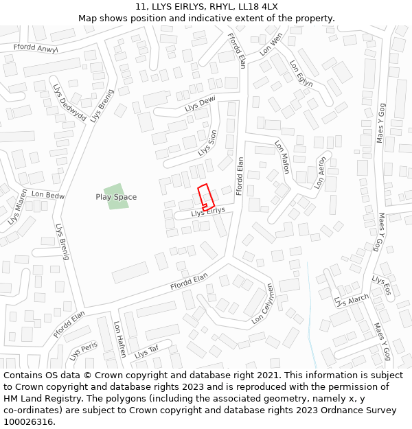 11, LLYS EIRLYS, RHYL, LL18 4LX: Location map and indicative extent of plot
