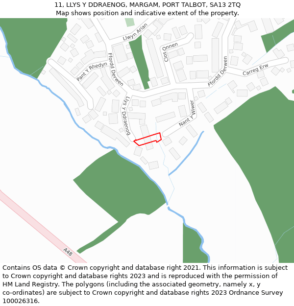 11, LLYS Y DDRAENOG, MARGAM, PORT TALBOT, SA13 2TQ: Location map and indicative extent of plot