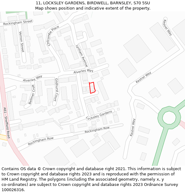 11, LOCKSLEY GARDENS, BIRDWELL, BARNSLEY, S70 5SU: Location map and indicative extent of plot