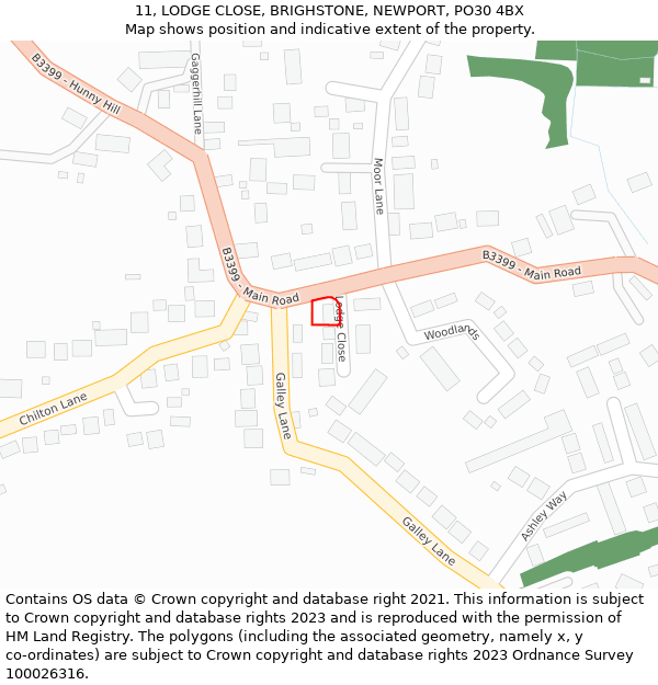 11, LODGE CLOSE, BRIGHSTONE, NEWPORT, PO30 4BX: Location map and indicative extent of plot