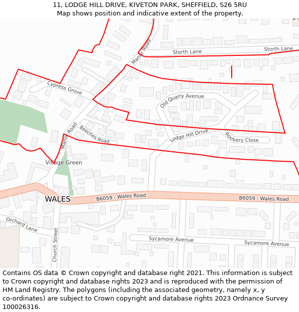 11, LODGE HILL DRIVE, KIVETON PARK, SHEFFIELD, S26 5RU: Location map and indicative extent of plot