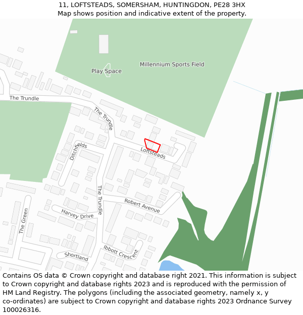 11, LOFTSTEADS, SOMERSHAM, HUNTINGDON, PE28 3HX: Location map and indicative extent of plot