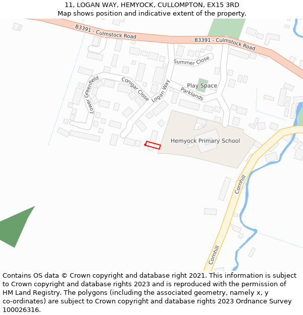 11, LOGAN WAY, HEMYOCK, CULLOMPTON, EX15 3RD: Location map and indicative extent of plot