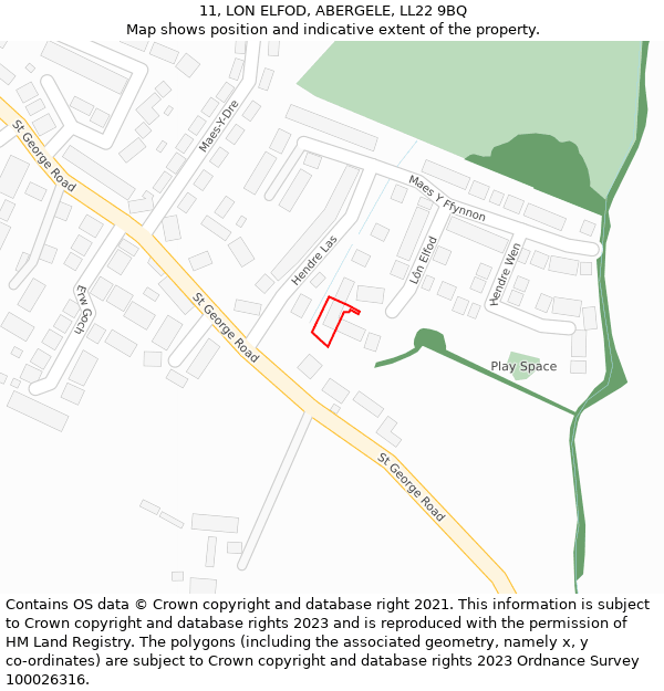 11, LON ELFOD, ABERGELE, LL22 9BQ: Location map and indicative extent of plot