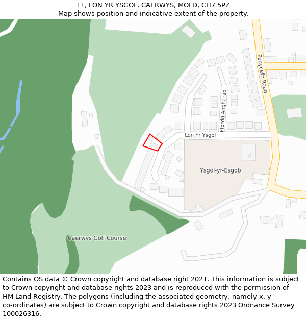 11, LON YR YSGOL, CAERWYS, MOLD, CH7 5PZ: Location map and indicative extent of plot