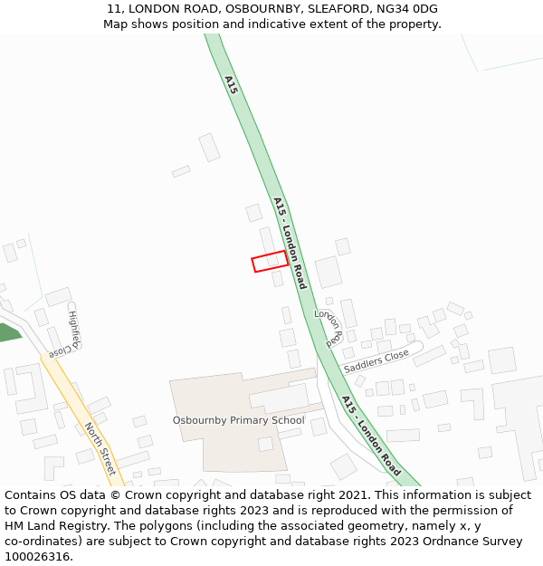 11, LONDON ROAD, OSBOURNBY, SLEAFORD, NG34 0DG: Location map and indicative extent of plot