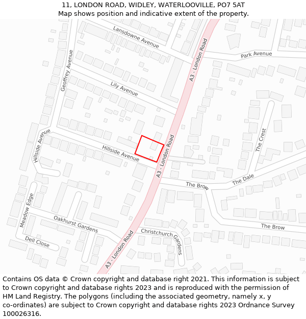11, LONDON ROAD, WIDLEY, WATERLOOVILLE, PO7 5AT: Location map and indicative extent of plot