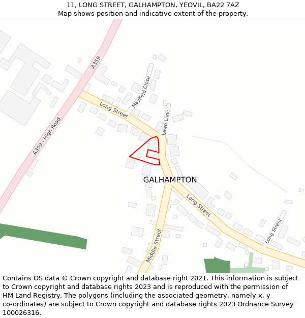 11, LONG STREET, GALHAMPTON, YEOVIL, BA22 7AZ: Location map and indicative extent of plot