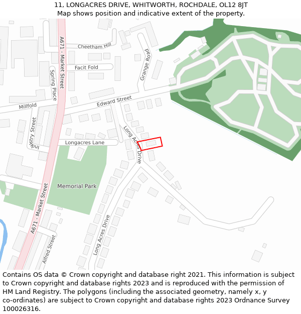 11, LONGACRES DRIVE, WHITWORTH, ROCHDALE, OL12 8JT: Location map and indicative extent of plot