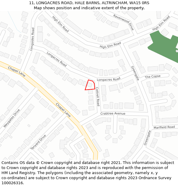 11, LONGACRES ROAD, HALE BARNS, ALTRINCHAM, WA15 0RS: Location map and indicative extent of plot