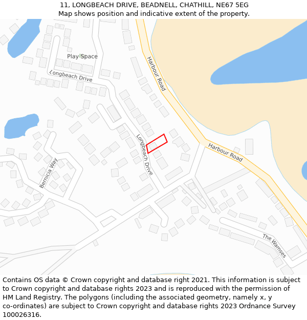 11, LONGBEACH DRIVE, BEADNELL, CHATHILL, NE67 5EG: Location map and indicative extent of plot