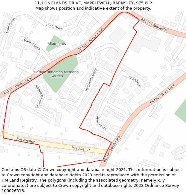 11, LONGLANDS DRIVE, MAPPLEWELL, BARNSLEY, S75 6LP: Location map and indicative extent of plot