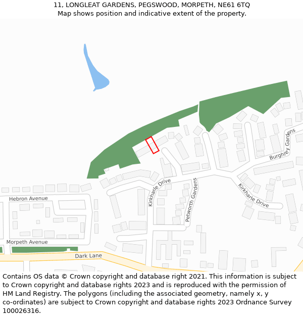 11, LONGLEAT GARDENS, PEGSWOOD, MORPETH, NE61 6TQ: Location map and indicative extent of plot