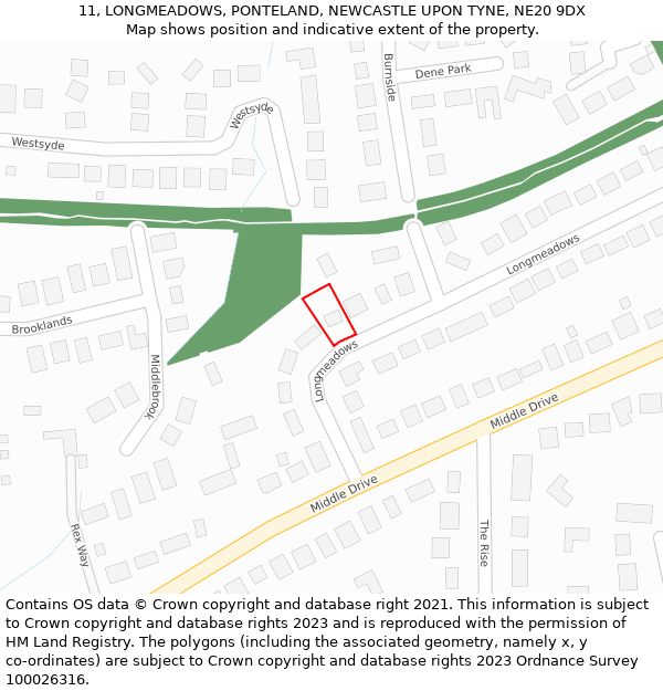 11, LONGMEADOWS, PONTELAND, NEWCASTLE UPON TYNE, NE20 9DX: Location map and indicative extent of plot