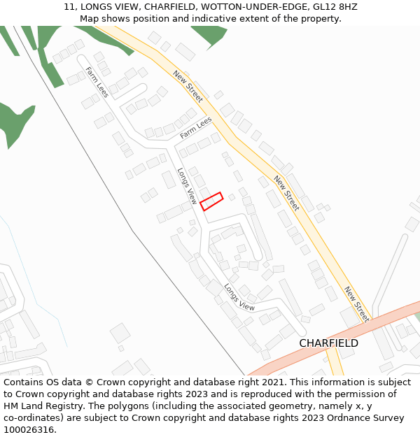 11, LONGS VIEW, CHARFIELD, WOTTON-UNDER-EDGE, GL12 8HZ: Location map and indicative extent of plot