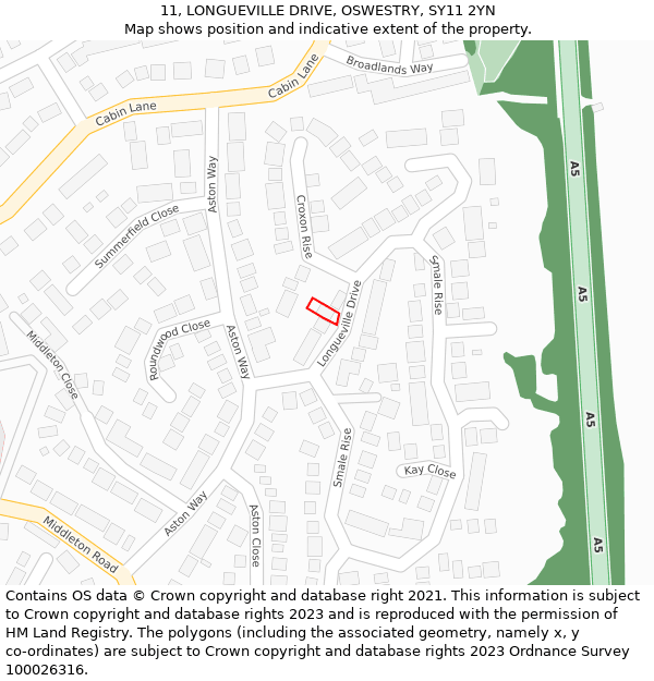 11, LONGUEVILLE DRIVE, OSWESTRY, SY11 2YN: Location map and indicative extent of plot