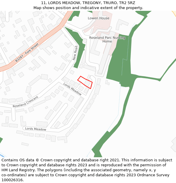 11, LORDS MEADOW, TREGONY, TRURO, TR2 5RZ: Location map and indicative extent of plot