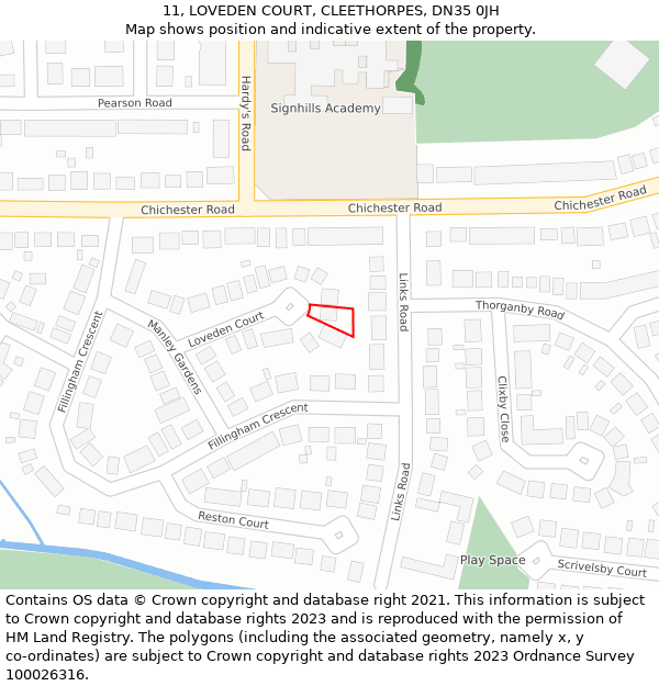 11, LOVEDEN COURT, CLEETHORPES, DN35 0JH: Location map and indicative extent of plot