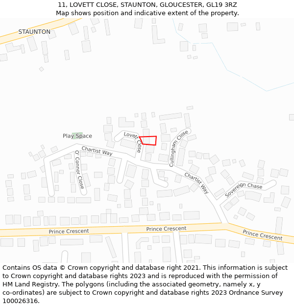 11, LOVETT CLOSE, STAUNTON, GLOUCESTER, GL19 3RZ: Location map and indicative extent of plot