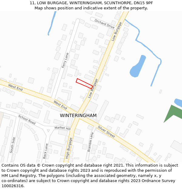 11, LOW BURGAGE, WINTERINGHAM, SCUNTHORPE, DN15 9PF: Location map and indicative extent of plot