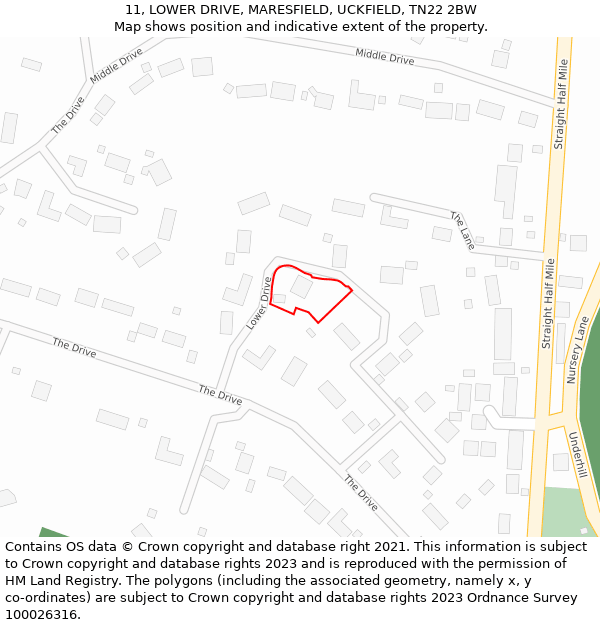 11, LOWER DRIVE, MARESFIELD, UCKFIELD, TN22 2BW: Location map and indicative extent of plot