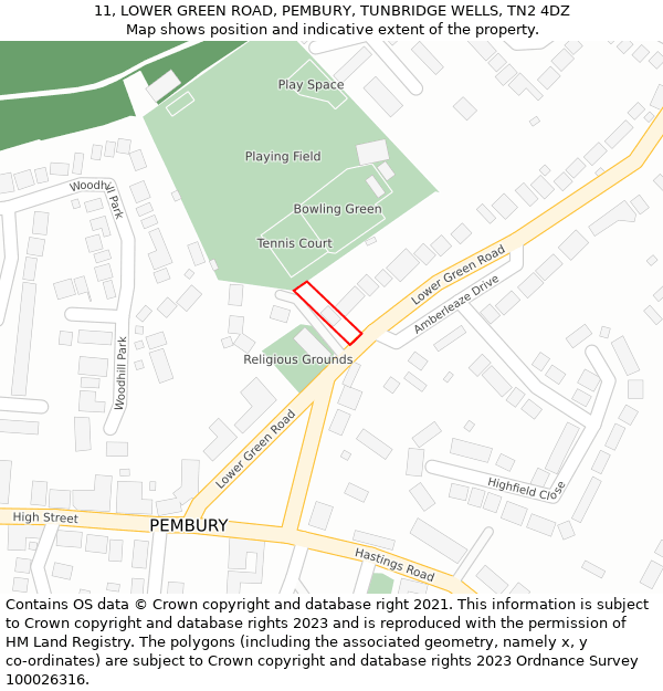 11, LOWER GREEN ROAD, PEMBURY, TUNBRIDGE WELLS, TN2 4DZ: Location map and indicative extent of plot