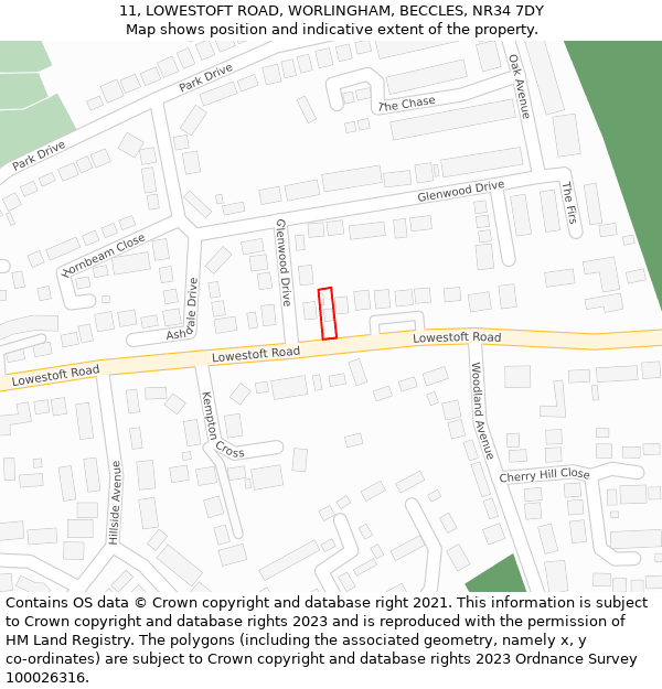 11, LOWESTOFT ROAD, WORLINGHAM, BECCLES, NR34 7DY: Location map and indicative extent of plot